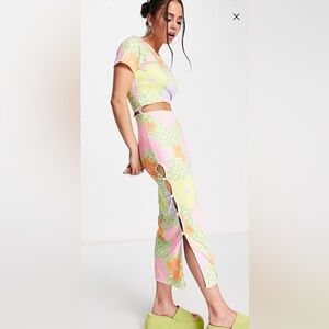 ASOS 2 in 1 midi dress in plaid and floral print